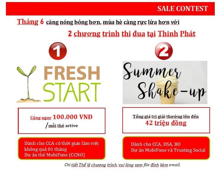 BẢN TIN SỐ  2: CHƯƠNG TRÌNH SALE CONTEST - THÁNG 6